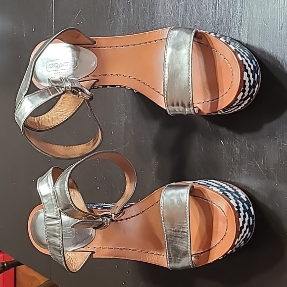 Coach Gemma Wedge Sandal Navy, blue, white, silver Size 7 - Picture 2 of 8